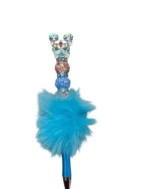 AB INKS HANDMADE EXPRESSIONS Handmade Blue Fuzzy Pom Crystal Mickey Accent Pen